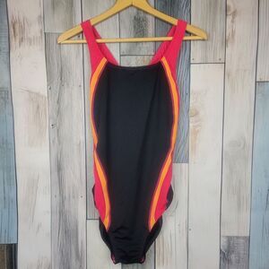 Speedo Endurance Light Racerback One Piece Swimsuit Black Orange Pink Size 14